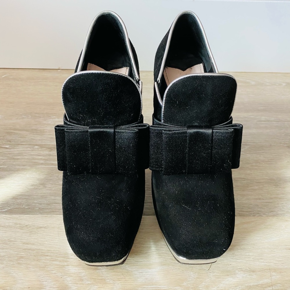Miu Miu Suede Platform Pumps with Satin Bow